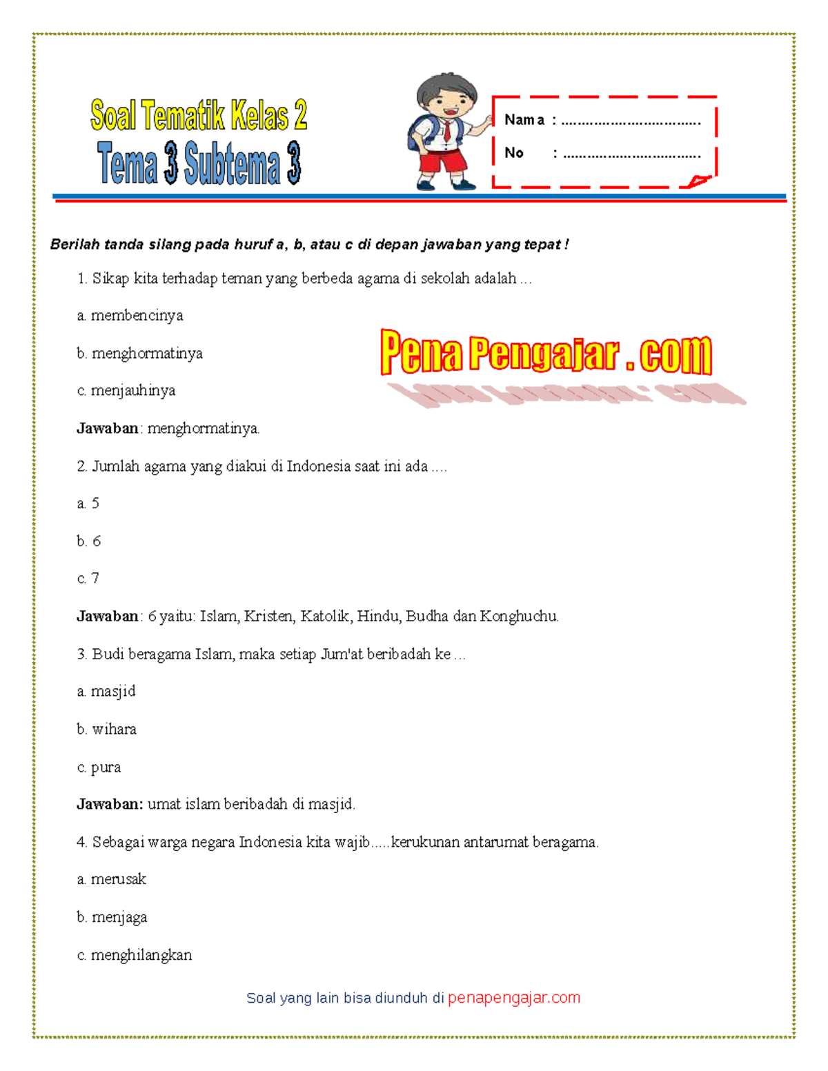 7 Contoh Latihan Soal Kelas 2 SD Tema 3 Subtema 3 Sifat Segitiga Sama Kaki yang Dikuasai
