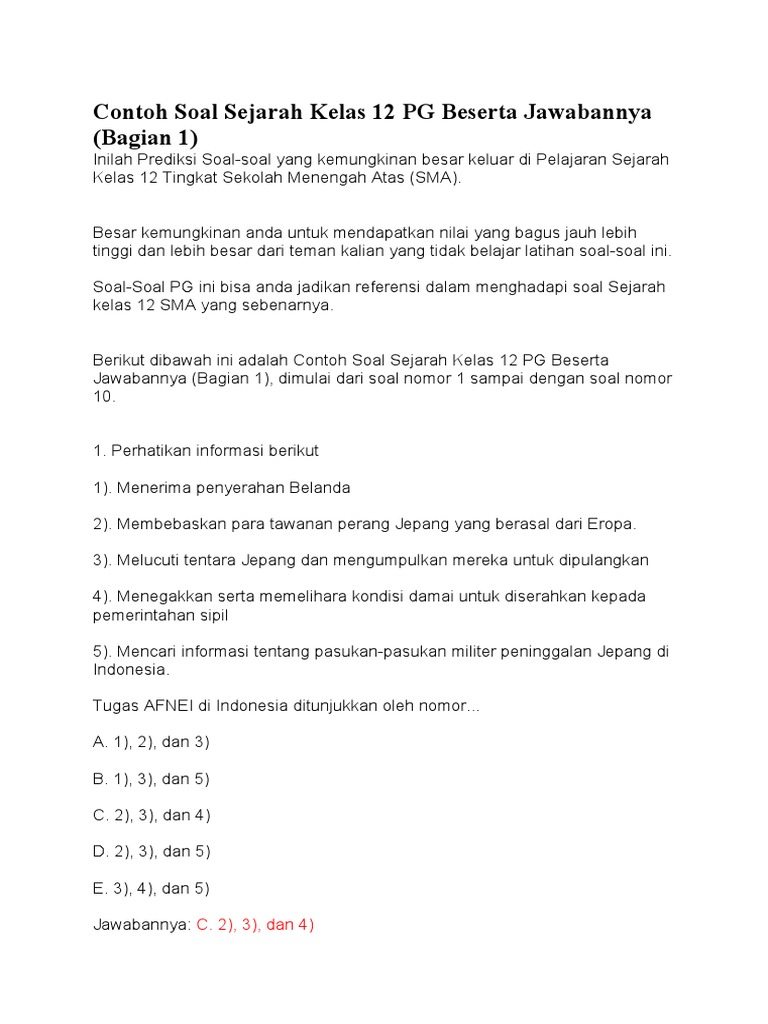 7 Rahasia contoh soal sejarah kelas 12 pg 2 2026 yang Wajib Kamu Kuasai Sebelum Ujian