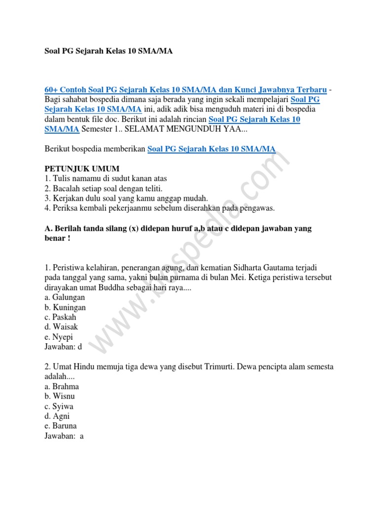 Contoh Soal Sejarah Kelas 10 PG2 Bagian 2 Beserta Jawabannya yang Bikin Nilai Tinggi Contoh Soal Sejarah Kelas 10 PG2 Bagian 2 Beserta Jawabannya yang Bikin Nilai Tinggi