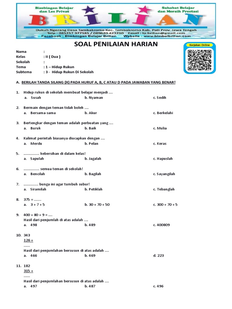 Inilah 7 Latihan Soal Kelas 2 Tema 1 Subtema 3 yang Wajib Dikuasai Sebelum Ulangan Harian