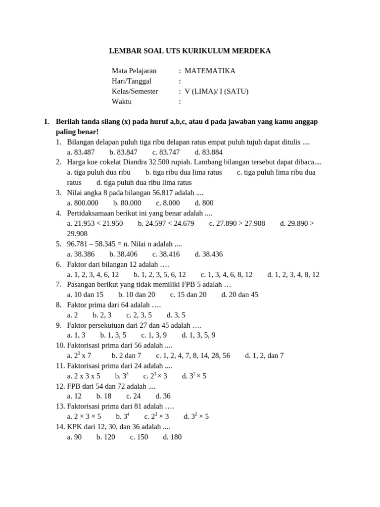 Jangan Salah Pilih Latihan, Ini Dia Contoh Soal Matematika UTS KTSP Kelas 5 Semester 1 2018 yang Wajib Dikuasai