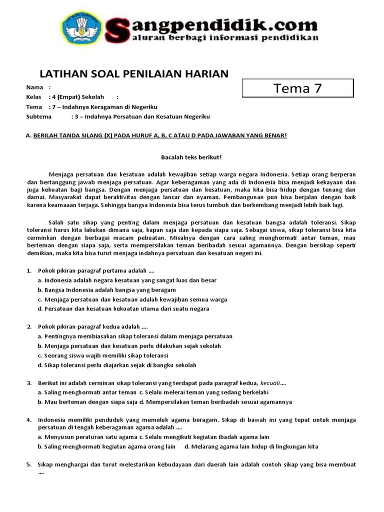 Rahasia Nilai 100% download ulangan harian tematik kelas 4 tema 7 soal latihan Juga!