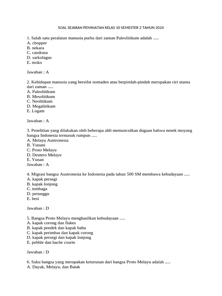Terbukti 5 Contoh Soal Sejarah Kelas 10 Semester 2 Kurikulum KTSP Wajib Kuasai Sekarang