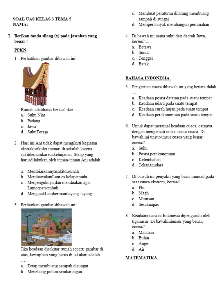 Terbukti Gratis! Free download soal-soal kelas 3 semester 2 tema 5 untuk Nilai Lebih Baik