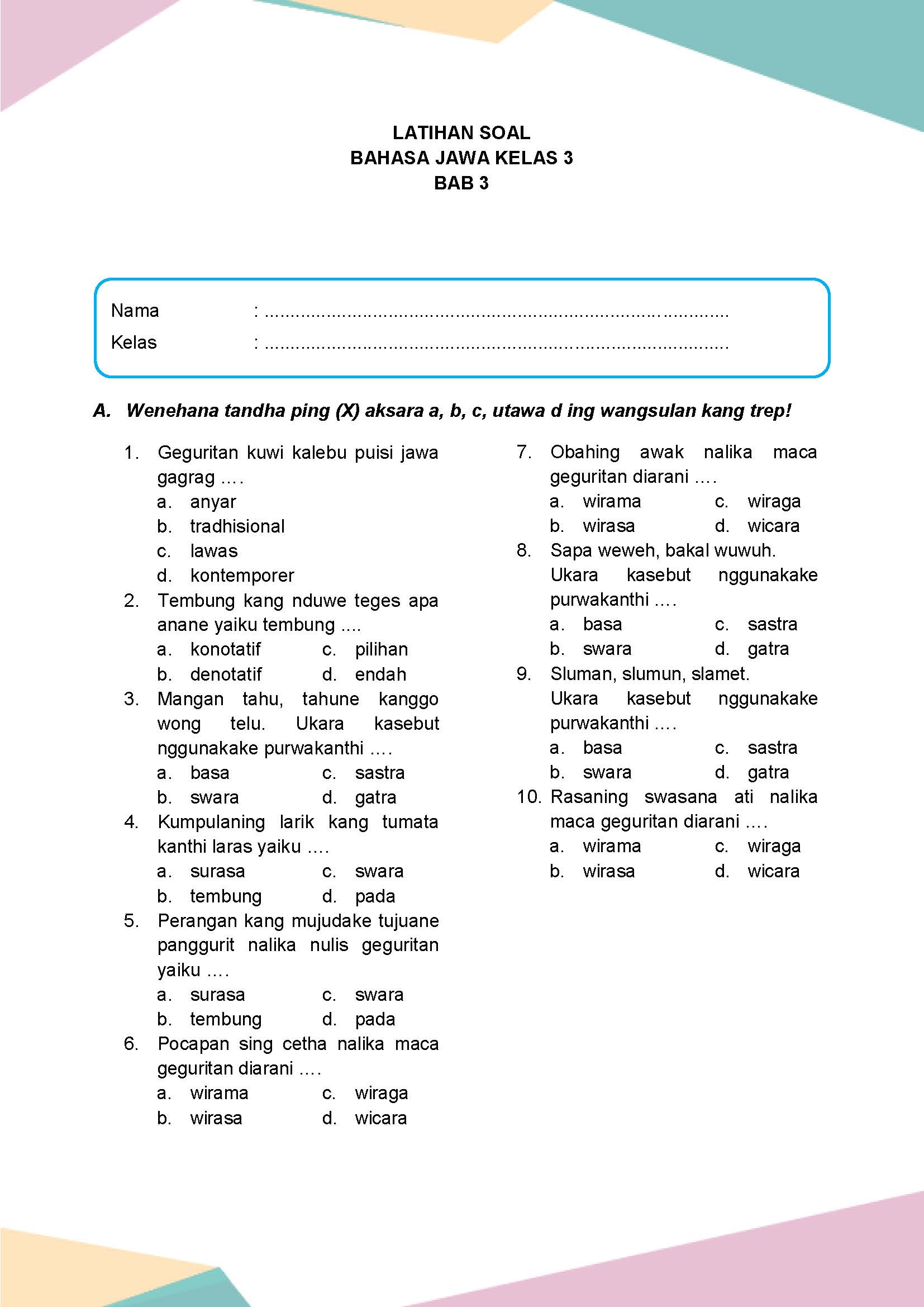 Ternyata Begini Latihan Soal Kelas 3 Bahasa Jawa Semester 1 yang Bikin Anak Makin Jago