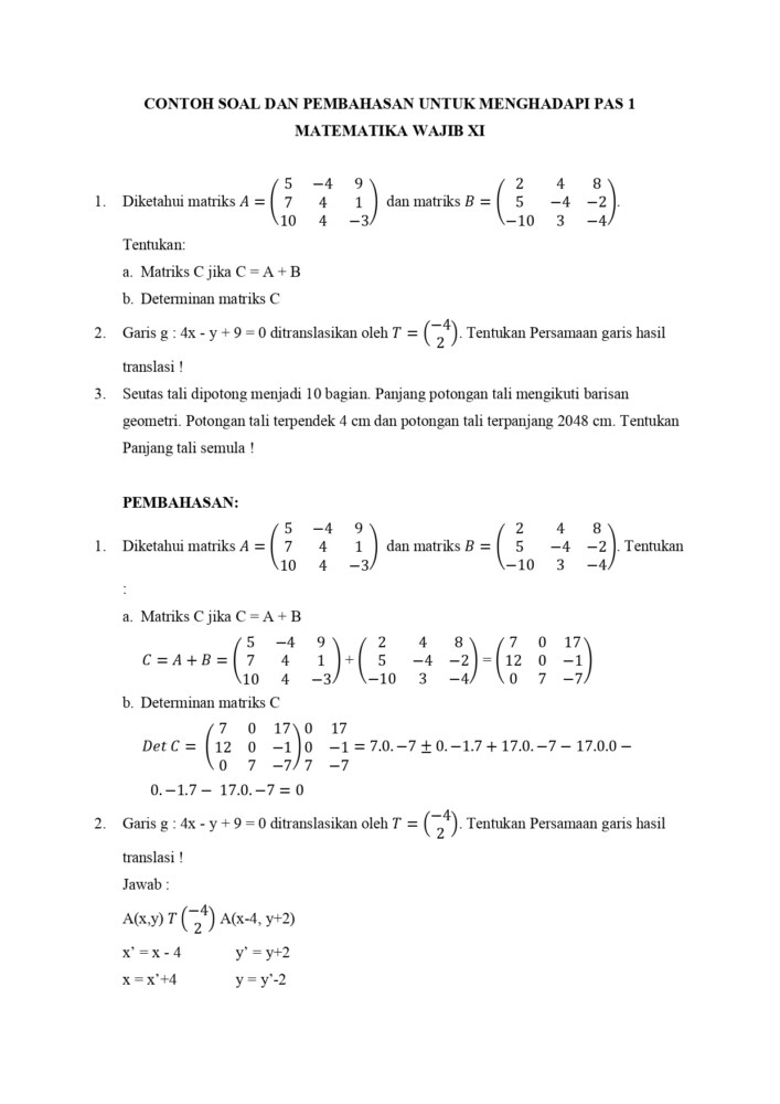 contoh soal matematika wajib kelas 11 semester 1 dan pembahasannya