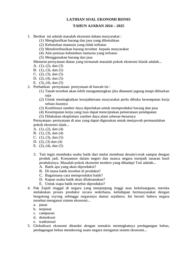 contoh soal materi semester satu smk kelas 1 ekonomi bisnis