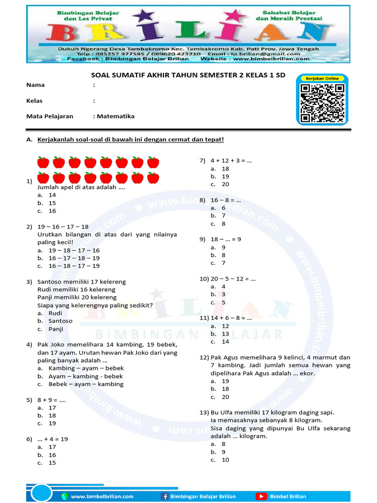 Contoh Soal Matimatikan Kelas 1 SD Terbaru 2026 yang Sering Muncul di Ujian, Wajib Tahu Sebelum Terlambat