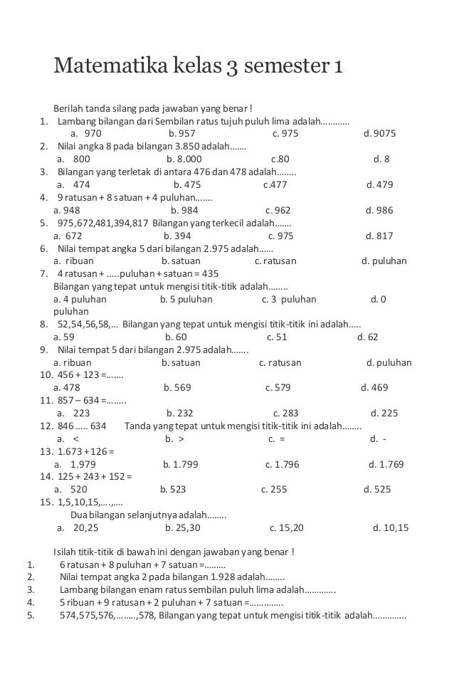 Free download bank soal sd kelas 3 matematika semester 1 untuk Siapkan Ujian Sekarang