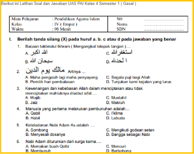 Terbukti 5 Cara Cepat Dapat Download Soal UTS Semester 1 PAI Kelas 4 Tahun 2018 Gratis