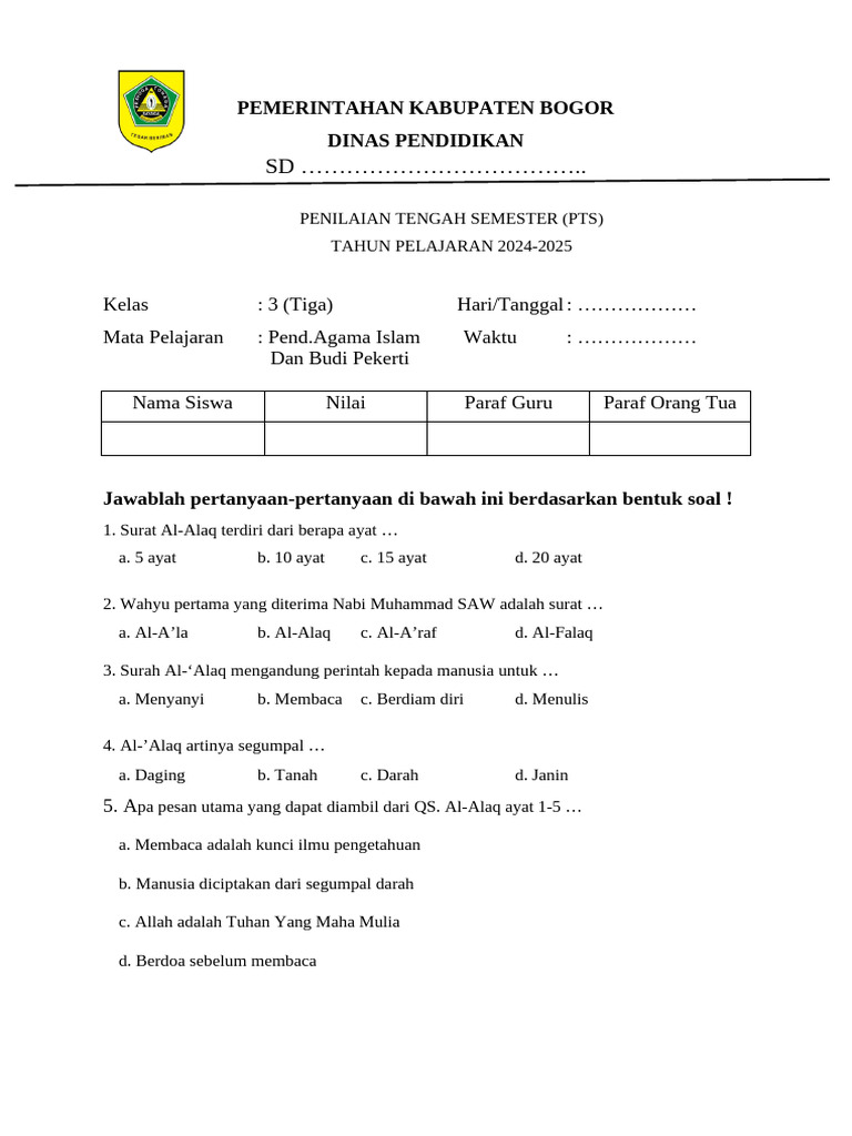 Rahasia Skor Sempurna Kerjakan Soal PAI Kelas 3 Semester 1 Agar Anak Makin Pintar