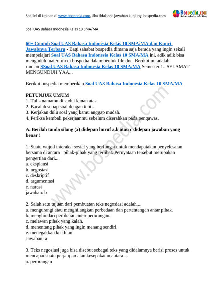 Rahasia Skor Tinggi Lewat Latihan Soal UAS Bahasa Indonesia Kelas 10 Semester 2 Terbaru