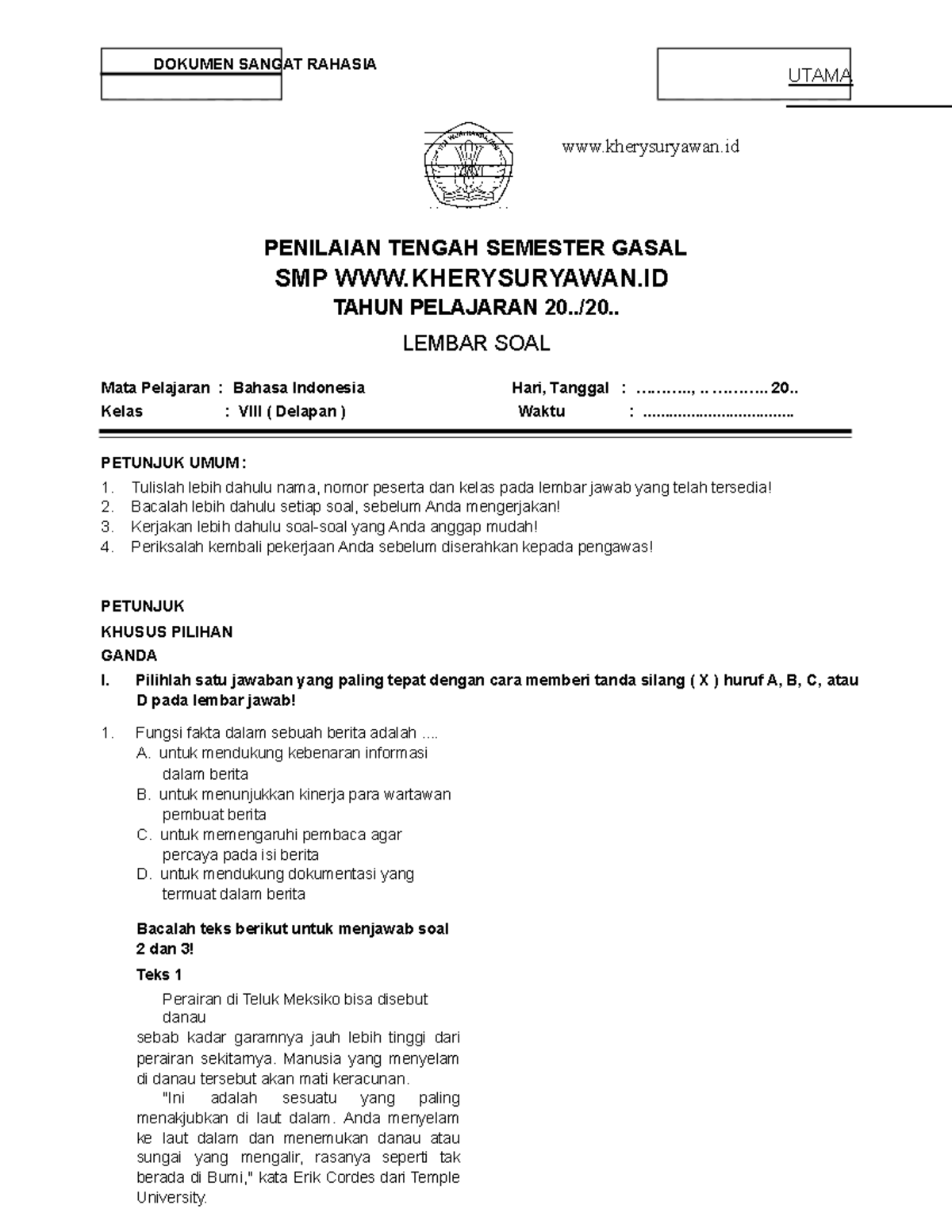 Rahasia Skor Tinggi Lewat Latihan Soal UTS Bahasa Indonesia Kelas 8 Semester 1 Terbaru