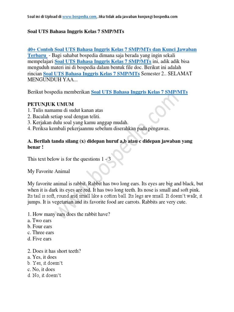 Rahasia Skor Tinggi Lewat Latihan Soal UTS Bahasa Inggris SMP Kelas 7 Semester 1 Terbaru