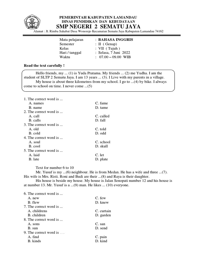 Rahasia Skor Tinggi dengan Latihan Soal UAS Bahasa Inggris Kelas 7 Semester 2 K13 Terbaru