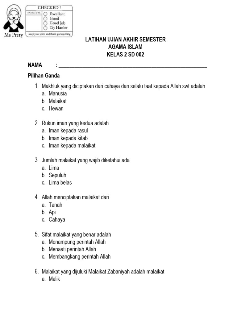 Wajib Tahu! Ini Bocoran Latihan Soal UAS Agama Kelas 2 SD Agar Nilai Anak Maksimal