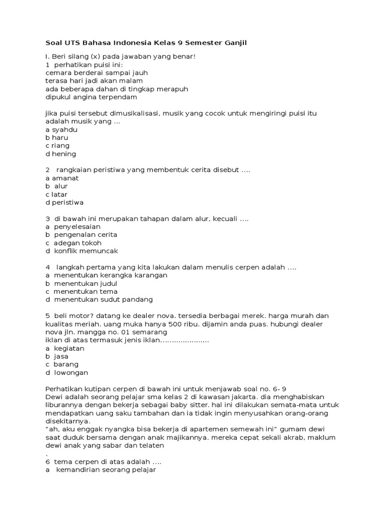 Wajib Tahu Rahasia Latihan Soal UTS Bahasa Indonesia Kelas 9 Semester 1 Agar Nilai Maksimal